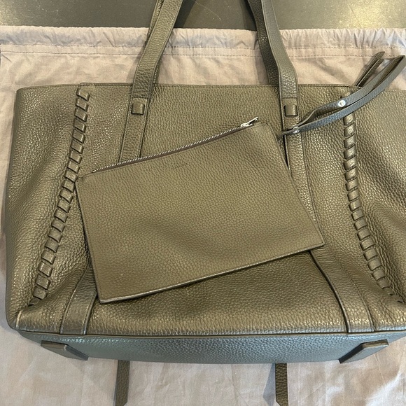 All Saints moss green leather tote with top zipper, pouch and original dust bag - Picture 14 of 17